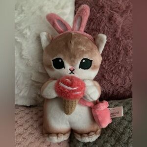 🐰🐱🍦25cm Sanrio Mofusand Cat Pink Bunny Strawberry Ice-Cream Crossbody Plush Doll